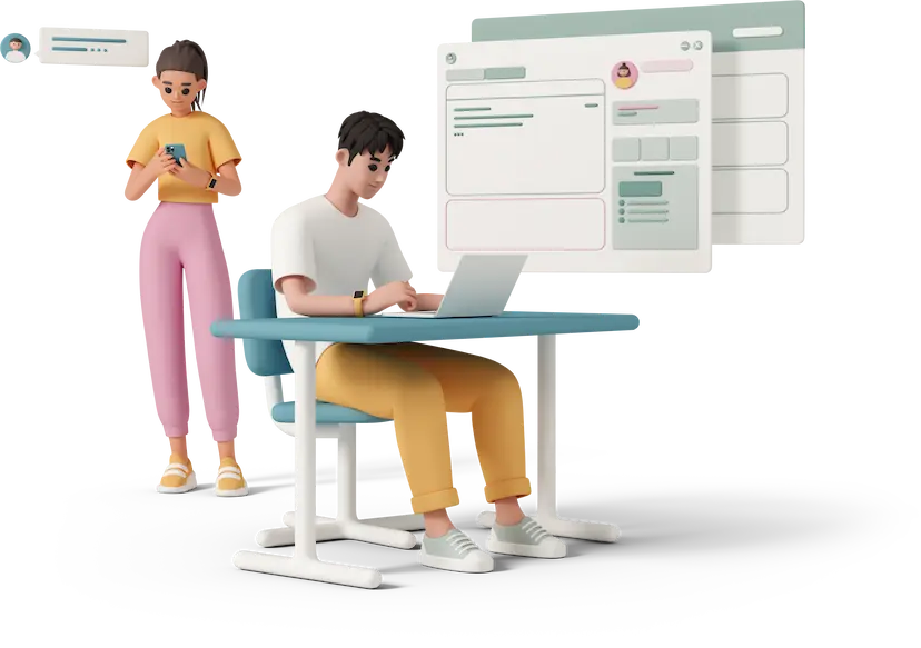 man-woman-chatting-with-speech-bubble-and-web-browser-windows